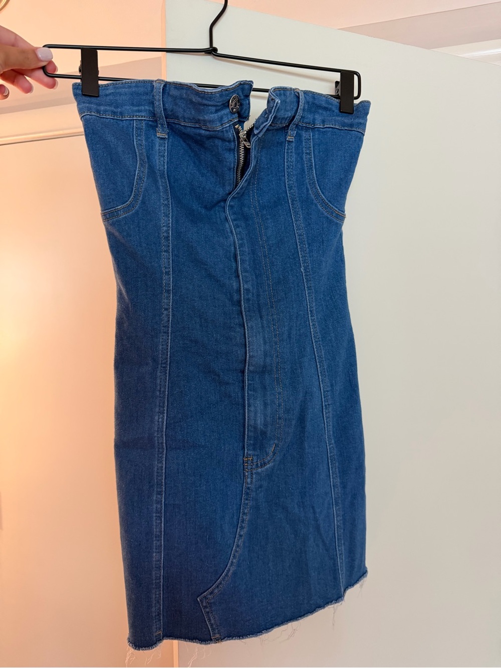 Edikted Strapless Denim Tube Dress in Blue